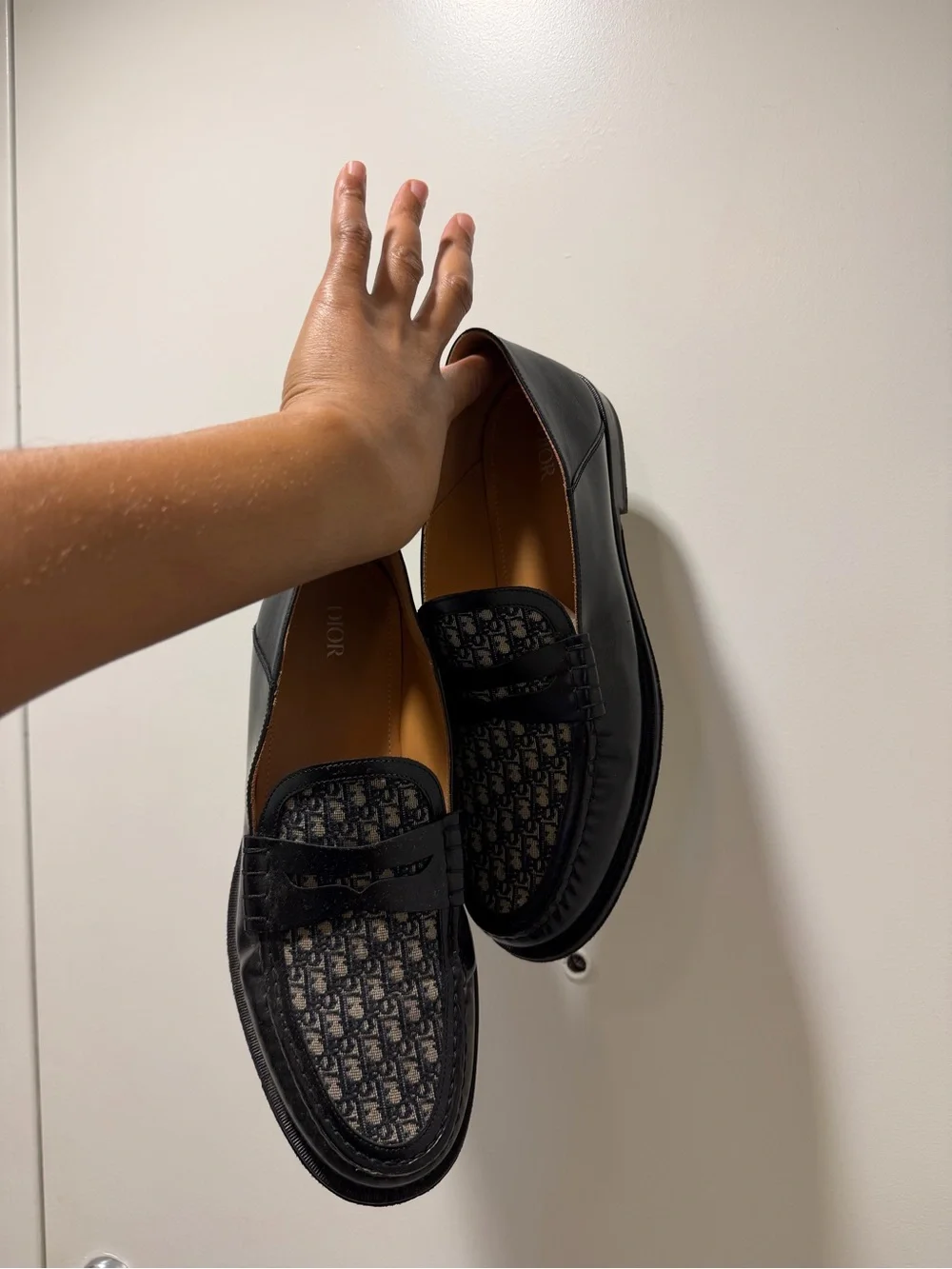 Dior Black and Navy Monogram Penny Loafers